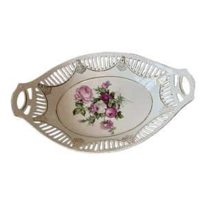 Antique Bone China Pierced Rim Serving Dish