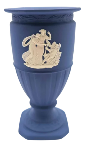 Wedgwood Jasperware Neoclassical Dark Blue Urn Vase With Relief Figures, England