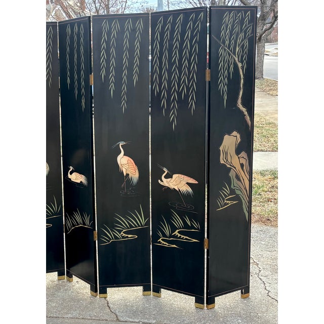 Mid 20th Century Asian Ebonized Coromandel 8 Panel Room Divider Screen For Sale - Image 13 of 15