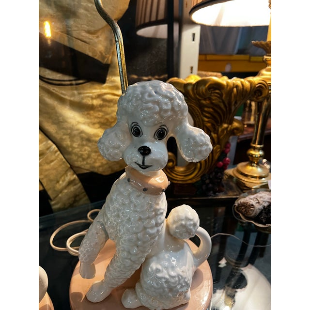 1960s Mid-Century Modern Pink Ceramic Poodle Table Lamps - Pair For Sale - Image 10 of 12