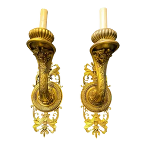 19th Century Caldwell Neoclassic Gilt Bronze Sconces - a Pair