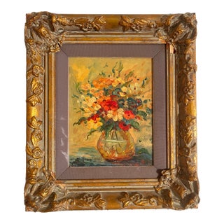 Mid 20th Century Impressionistic Oil Painting of a Floral Bouquet in a Gilt Frame For Sale