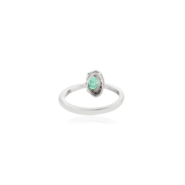 Metal 925 Silver 7x5mm Oval May Birthstone Tiny Ring With Half Surrounded Blue Sapphires by Carat&her - Size 6 For Sale - Image 7 of 11