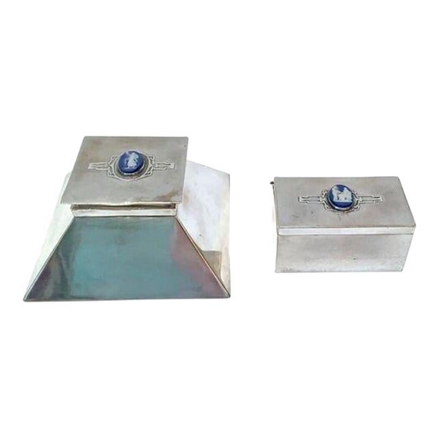 Antique Art Deco Silver Cameo Desk Set For Sale