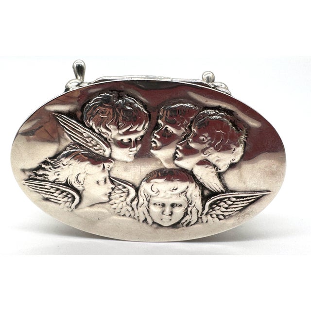 Edwardian Sterling Silver Oval Trinket Box Raphael Angel Heads, Birmingham, 1912 For Sale - Image 4 of 18