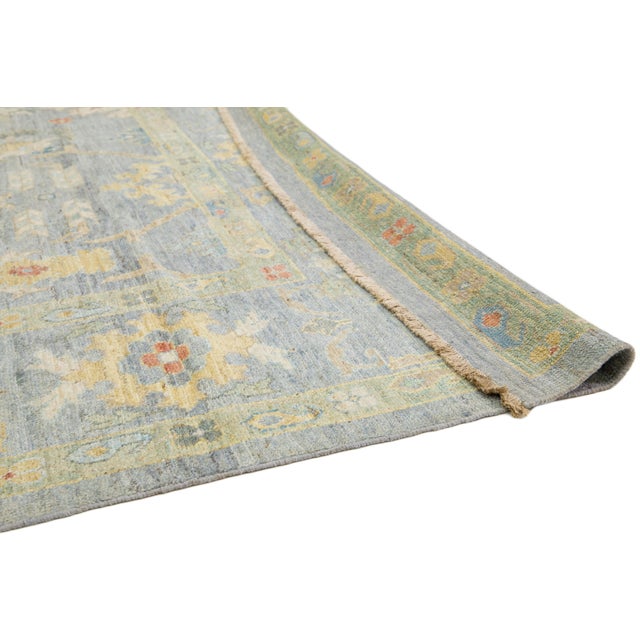 Apadana's Modern Sultanabad Floral Wool Rug Handmade in Gray and Blue For Sale - Image 4 of 10