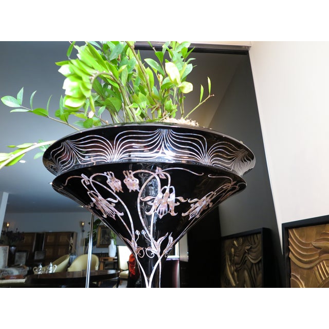 Black Lacquer With Intricate Mother-Of-Pearl Inlays Planter For Sale - Image 4 of 10