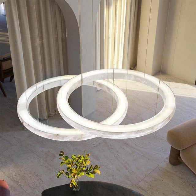Halo with Pipe 100 Pendant Lamp by United Alabaster For Sale - Image 13 of 18