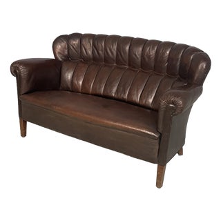 Italian Art Deco Brown Leather 2-Seater Sofa from Saracchi, 1930s For Sale