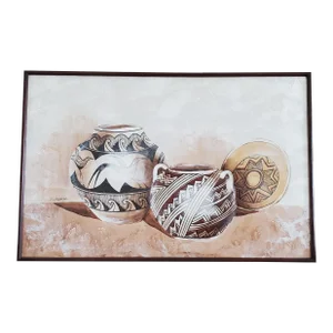 Vintage Lee Reynolds Southwestern Still Life Pottery Oil Painting, Signed Framed