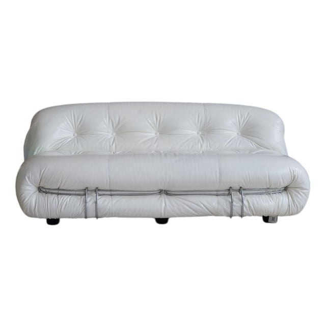 Soriana Sofa in White Leather by Afra & Tobia Scarpa for Cassina, 1970 For Sale