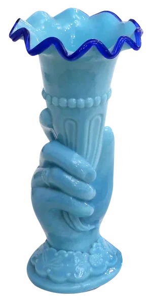 Main Au Cornet Vase in Molded Blue Opaline Glass from Valléerysthal, France, Early 20th Century