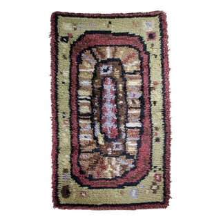Swedish Geometric Rya Wool Rug, 1900s For Sale