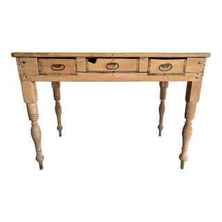 Late 19th Century Antique Rustic Pine Farmhouse Desk With 3 Drawers For Sale