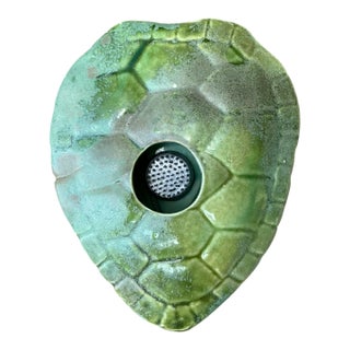 Vintage Green Ceramic Turtle Flower Frog For Sale