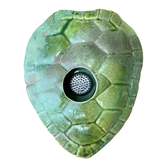 Vintage Green Ceramic Turtle Flower Frog For Sale