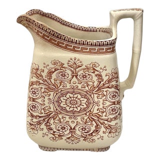 Wh Grindley & Co. Antique “Greek” Transferware Brown & White Water Pitcher. England For Sale