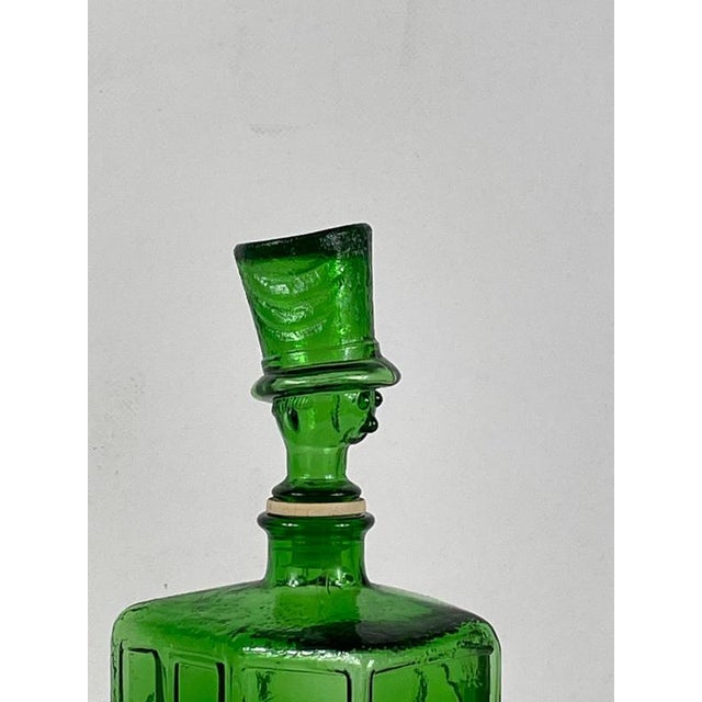 Green Green Glass Comical Car Decorative Bottle with Man in Hat as Top from Empoli, Italy, 1960s For Sale - Image 8 of 11