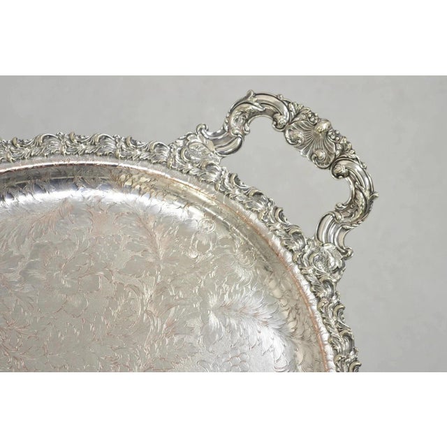 Antique English Victorian Silver Plated Repousse Oval Serving Platter Bar Tray For Sale - Image 11 of 12
