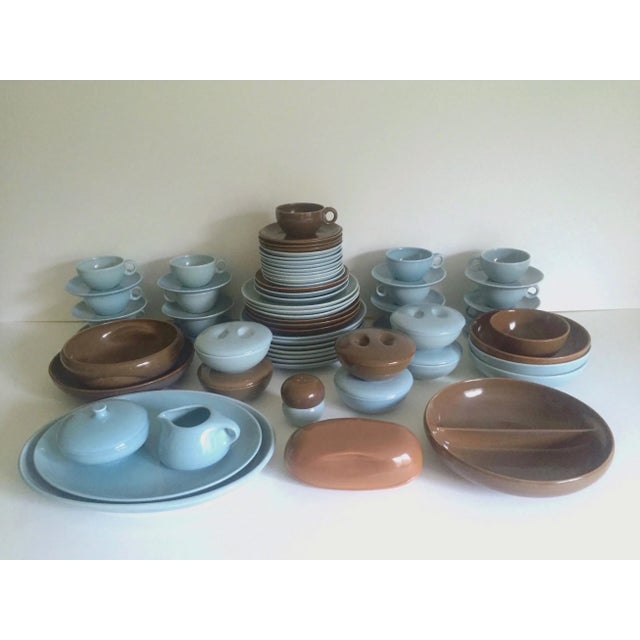 Russel Wright Mid-Century Modern Iroquois Ice Blue & Nutmeg Brown Dinnerware - 82pc Set For Sale - Image 11 of 11