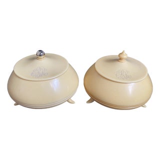 Pair Antique French Ivory Vanity Boxes, Monogrammed For Sale