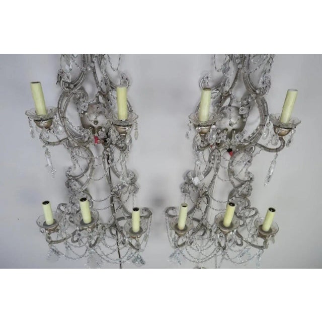 Pair of Six-Light Italian Crystal Beaded Sconces For Sale - Image 4 of 9