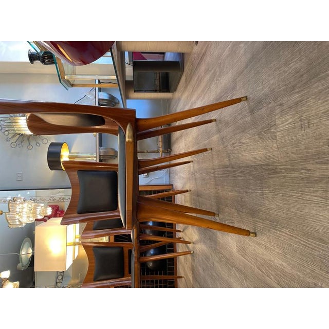 Italian Wooden Chairs in Leather and Brass, 1950s, Set of 6 For Sale - Image 6 of 18