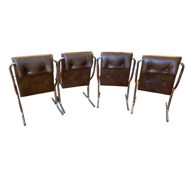 1970s Vintage 1970s Cantilever Chrome Dining Chairs – Milo Baughman Style Studio 54 Vibes Set of 4 For Sale - Image 5 of 10