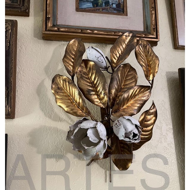 1950s Italian Gilt Metal Wall Floral Sculpture For Sale - Image 9 of 9