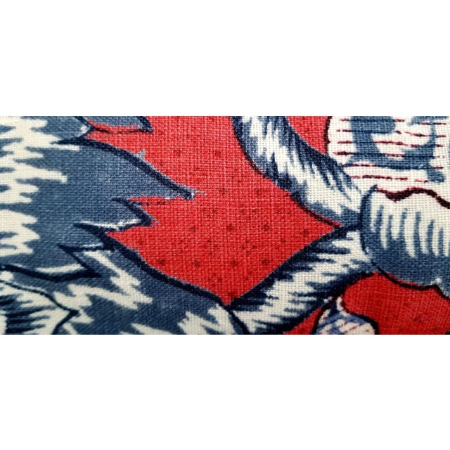 Red Custom Thibaut Westmont Red, White and Blue Floral Linen Throw Pillow For Sale - Image 8 of 8