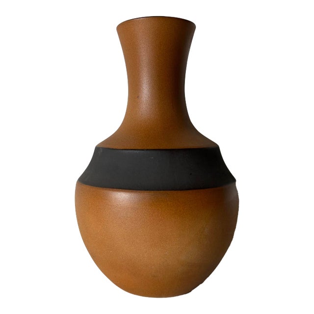 Vintage Organic Brown and Black Matte Glaze Ceramic Vase For Sale