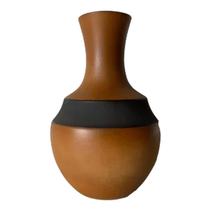 Vintage Organic Brown and Black Matte Glaze Ceramic Vase