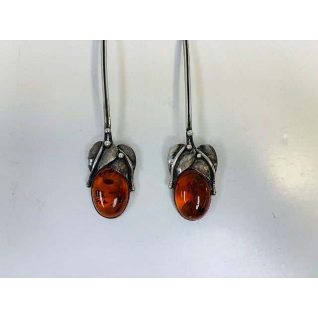 1980s Vintage Sterling Silver and Baltic Amber Honey Spoons - A Pair For Sale - Image 5 of 10