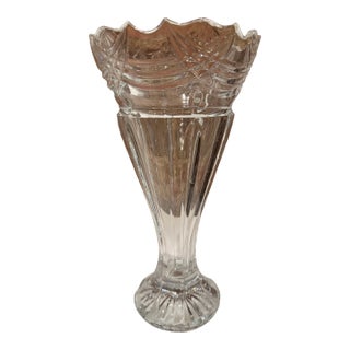 Late 20th Century Waterford Cut Crystal Scalloped Rim Footed Vase, 12” For Sale
