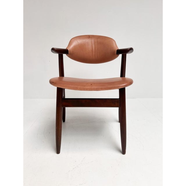 Brown Leather Cowhorn Chair, 1970s For Sale - Image 11 of 14