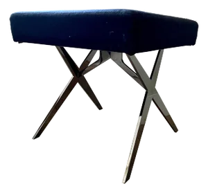 Solid Bar X-Base Smoked Chrome Stool with Upholstered Seat