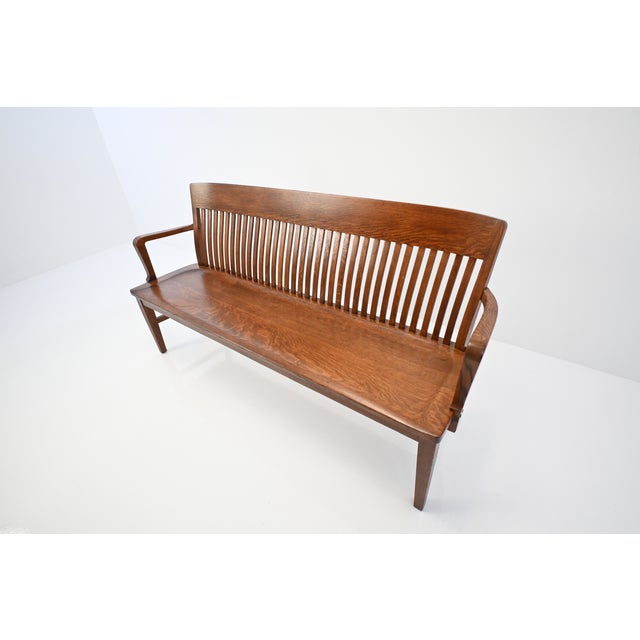Antique American Oak Lawyer’s Bench | Newly Refinished For Sale In South Bend - Image 6 of 18