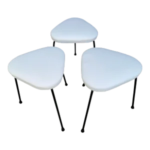 1950s Vintage William Haines Style Three Legged Stools With Triangulated Tops - 3 Pieces