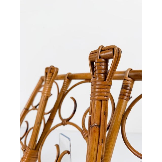 Gold Mid-Century Italian Modern Cane, Rattan and Bamboo Wall-Mounted Coat Rack, 1960s For Sale - Image 8 of 18