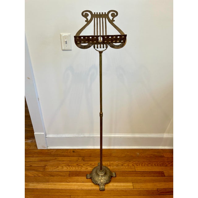 Brass Mid-20th Century French Patinated Brass Music Stand With Lyre Motif For Sale - Image 8 of 8