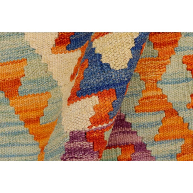 Textile Southwestern Kilim Blue Beige Hand-Woven Wool Rug 2'0'' X 3'1'' For Sale - Image 7 of 9