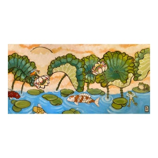 Day at the Lotus Pond Original Oil Painting Stephen McDonough For Sale
