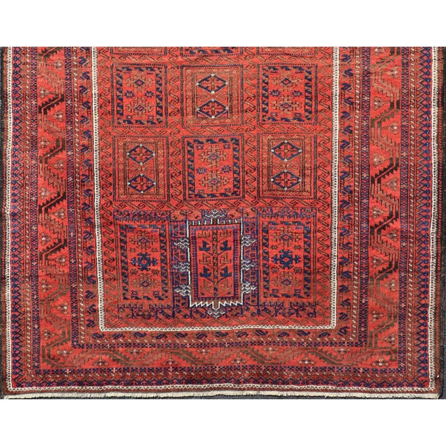 Measures: 5'11 x 10. Antique Baluch Tribal Rug with All-Over Geometric Medallion Design in Red. Keivan Woven Arts, rug...
