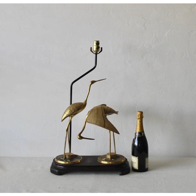 Extra Large Chinoiserie Brass Cranes Table Lamp Midcentury Asian For Sale - Image 11 of 11