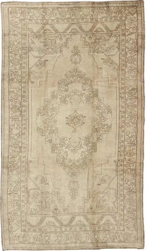 Floral Vintage Turkish Oushak Rug With Design in Ivory, Taupe, and Brown