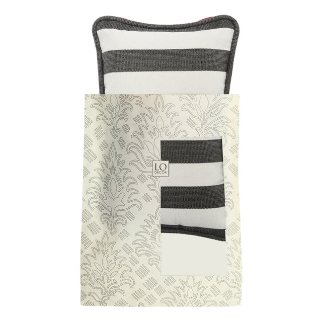 Outdoor Micro The Gift Cushion in Striped Carbon and White by Lorenza Briola for Lo Decor For Sale