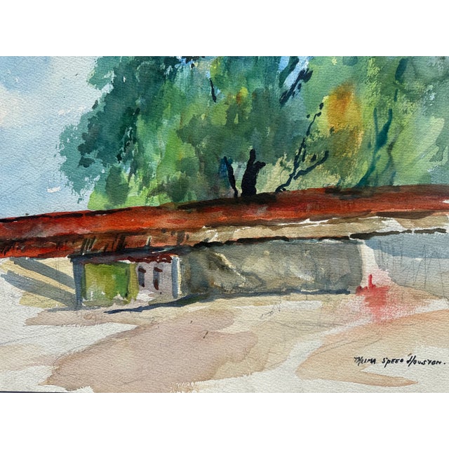 A brilliant watercolor signed lower right by listed artist "Thelma Speed Houston". There is a lot of published information...