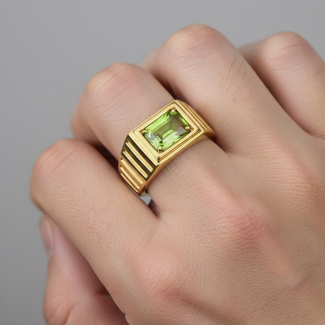 Not Yet Made - Made To Order Art Deco Signet Ring for Men With Peridot, Silver, Gold, Size 10 For Sale - Image 5 of 7