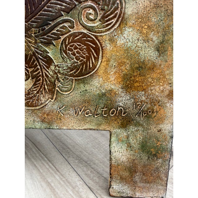1970s Signed Peacock Relief 6-Panel Folding Screen by K. Walton 12/100 For Sale - Image 10 of 18