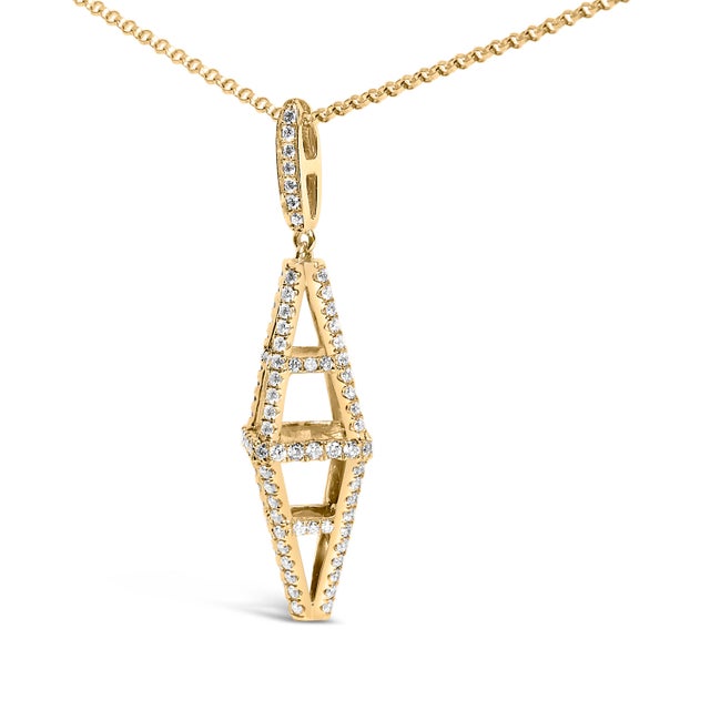 Contemporary 14K Yellow Gold 1.0 Cttw Diamond Studded Geometric Double Pyramid 18" Pendant Necklace (G-H Color, SI1-SI2 Clarity) For Sale - Image 3 of 4